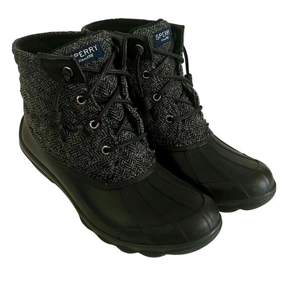 Sperry Womens Saltwater Wool Tweed Duck Boots Size 6.5 M Preppy Hunting Outdoor - Picture 1 of 10